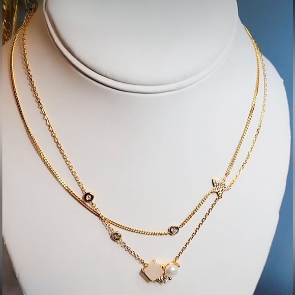 New: Gold Vermeil Chalcedony Stone Layered Necklace - Picture 3 of 12